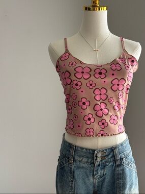 SHEIN Pink and Tan Floral Tank Top